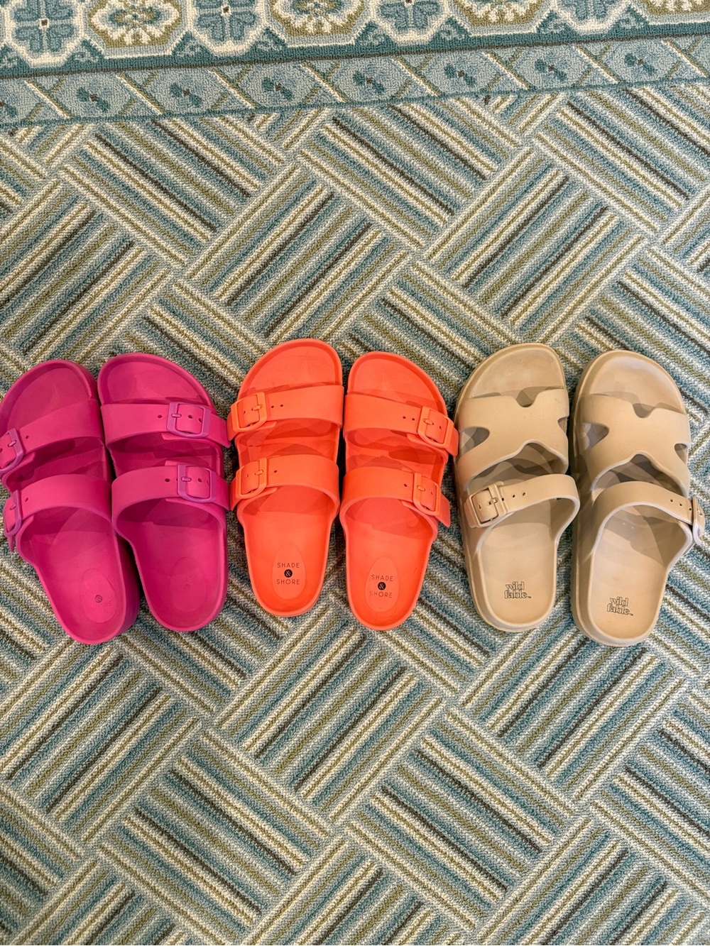 Womenโs Shade & Shore Double-Buckle Slide Sandals - Pink, Orange, Tan